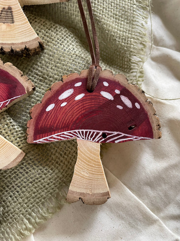 Wooden Mushroom Ornament (Red)